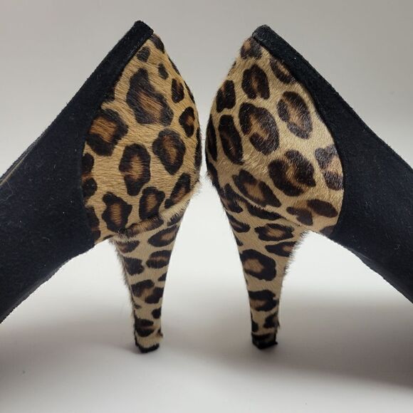 Ron White Cowhide Cheetah Print & Black Suede All Day Heels - Picture 7 of 10